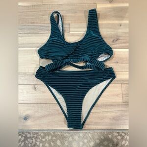 Teal Striped Bikini Set